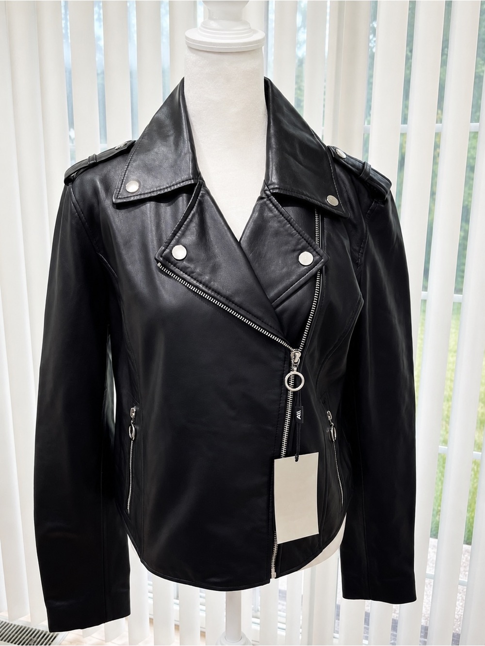 Andrew Marc Black Genuine Leather Moto Jacket with Silver Hardware